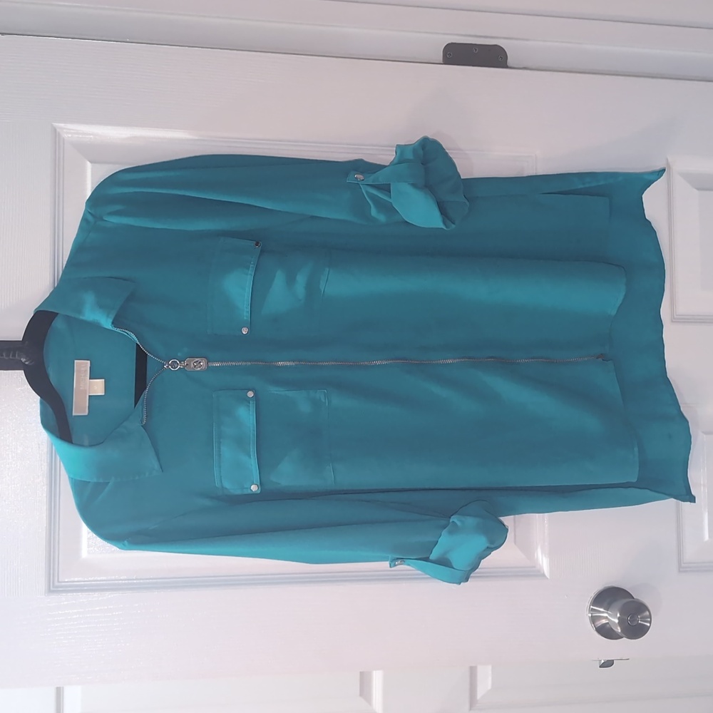 MK M Zip Front Teal Blouse